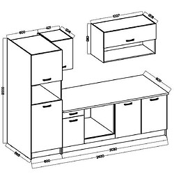 Cuisine complete PREGO - L 263 cm - Décor Blanc et Chene - Plan de travail 203 cm inclus pas cher