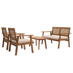 Acheter Decoshop26 Salon de jardin avec table banc et 2 chaises en bois d'acacia avec coussin crème 04_0008324