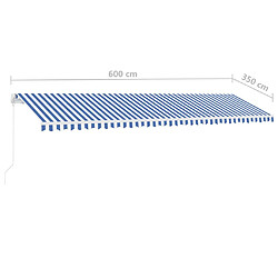 vidaXL Auvent manuel rétractable avec LED 600x350 cm Bleu et blanc pas cher