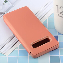 Wewoo étuis en cuir Coque Housse à rabat horizontal PU avec miroir de galvanoplastie pour Galaxy S10 Plus, support (or rose)