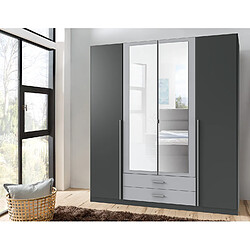 Pegane Armoire placard meuble de rangement coloris graphite/gris clair - Longueur 179 x Hauteur 197 x Profondeur 58 cm