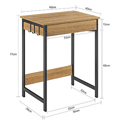 SoBuy FWT43-N Bureau Informatique Table de Bureau Table d’Étude Secrétaire avec 1 tiroir et 3 Crochets Cadre en Métal