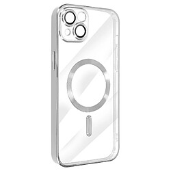 Avizar Coque MagSafe pour iPhone 13 Silicone Protection Caméra Contour Chromé Argent