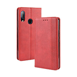 Wewoo Housse Coque Etui à rabat magnétique avec boucle de texture rétro pour Crazy Horse HTC U19Eavec support & emplacements de cartes et cadre photo Rouge