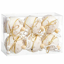 BigBuy Christmas Boules de Noël Blanc Doré Polyfoam Tissu Lien 6 x 6 x 6 cm (6 Unités)