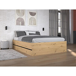 Vente-Unique Lit coffre 140 x 190 cm - Coloris : Naturel et noir + Matelas - LUDARO