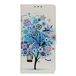 Etui en PU impression de motifs avec support arbre bleu pour votre Xiaomi Redmi Note 9/Redmi 10X 4G