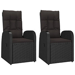 Maison Chic Lot de 2 Chaises Relax de jardin inclinables coussins Noir Résine tressée -GKD81935