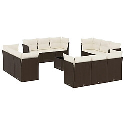 vidaXL Salon de jardin avec coussins 13 pcs marron résine tressée