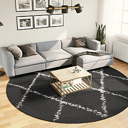 vidaXL Tapis shaggy à poils longs moderne noir et crème Ø 280 cm