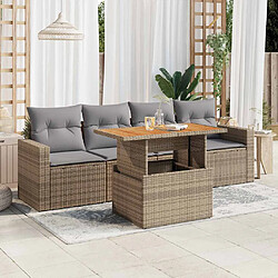 vidaXL Salon de jardin avec coussins 5 pcs beige résine tressée