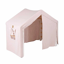 MeowBaby Grande Maison avec échelle pliable pour enfants. Bois, Lin, Coton, Maison rose, Échelle blanche