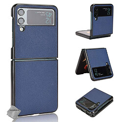 Htdmobiles Coque rigide simili cuir avant et arrière pour Samsung Galaxy Z Flip 4 5G - BLEU FONCE