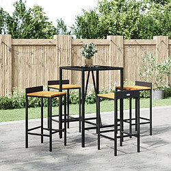 vidaXL Ensemble de bar jardin 5 pcs noir poly rotin/bois massif acacia