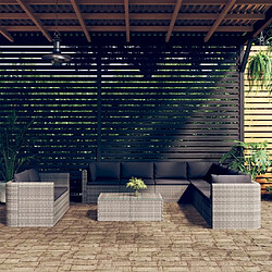 Maison Chic Salon de jardin 10 pcs + coussins - Mobilier/Meubles de jardin - Table et chaises d'extérieur Résine tressée Gris -MN27598