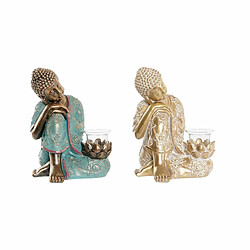 Figurine Décorative DKD Home Decor 17 x 14,5 x 23,7 cm Doré Buda Vert Oriental (2 Unités)