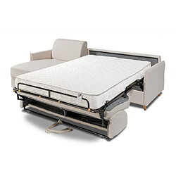 Inside 75 Canapé d'angle CASUAL convertible EXPRESS 160 cm matelas 16 cm pieds bois tissu bouclettes loop ivoire pas cher