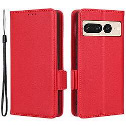 Etui en PU texture litchi, fermoir magnétique double, anti-chocs avec support pour votre Google Pixel 7 Pro 5G - rouge