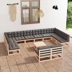 Maison Chic Salon de jardin 13 pcs + coussins - Mobilier/Meubles de jardin - Table et chaises d'extérieur Bois de pin massif -MN78535