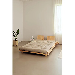 Inside 75 Lit futon SOCIAL pin laqué naturel couchage 140x200 cm avec 2 dossiers et 2 tables d'appoint pas cher