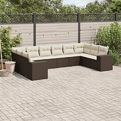 vidaXL Salon de jardin 10 pcs avec coussins marron résine tressée