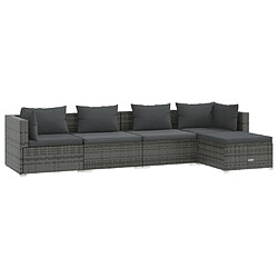 vidaXL Salon de jardin 5 pcs avec coussins Résine tressée Gris