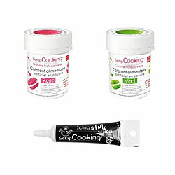 Scrapcooking 2 colorants alimentaires vert-rose + Stylo glaçage noir