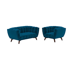 Rendez Vous Deco Pack canapé et fauteuil en velours bleu Mona 3 places