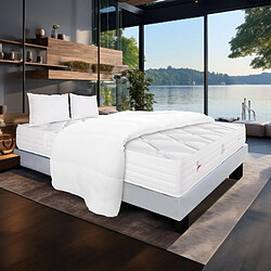 LUXURY LITERIE Ensemble Matelas Patriote Mousse, 27 cm, mousses haute densité , ferme, face été/hiver+sommier gris ep20cm+oreiller+couette, 140x200cm