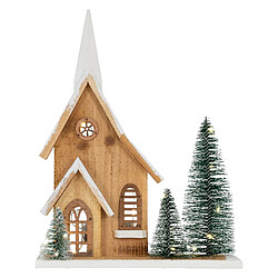 Ecd Germany Maison de Noël en bois LED 28x9x34 cm décoration d'hiver 3 sapins avec minuterie