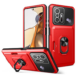 Coque en TPU + acrylique avec béquille et porte-carte, rouge/noir pour votre Xiaomi 11T/11T Pro