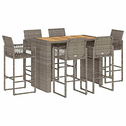 vidaXL Ensemble de bar de jardin 7 pcs sans coussins gris poly rotin