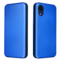 Coque en TPU + PU texture en fibre de carbone avec support bleu pour votre Samsung Galaxy A03 Core