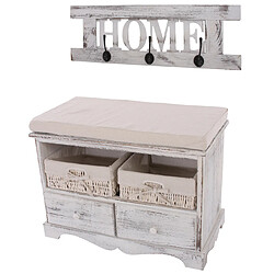 Mendler Commode / banc, 2 paniers, 2 tiroirs, 62x33x42cm + garderobe, shabby, vintage ~ blanc