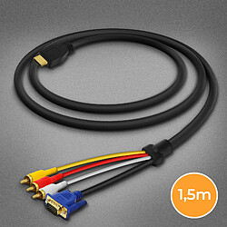 Câble HDMI vers 3x RCA Mâles et VGA Mâle Adaptateur Vidéo 1.5m A4001 LinQ Noir pas cher