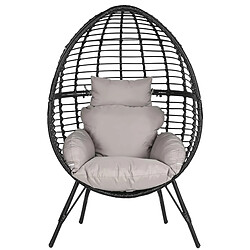 Pegane Fauteuil de jardin en rotin synthétique avec coussins coloris noir, gris - Longueur 90 x Profondeur 65 x hauteur 151 cm