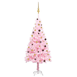 vidaXL Arbre de Noël artificiel pré-éclairé et boules rose 210 cm PVC