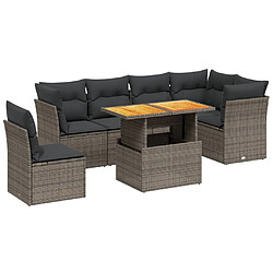 vidaXL Salon de jardin avec coussins 7 pcs gris résine tressée