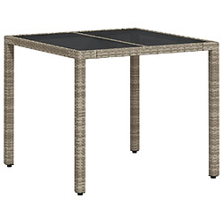 vidaXL Table de jardin avec dessus en verre gris clair résine tressée