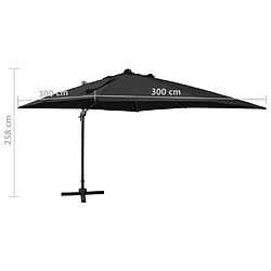 vidaXL Parasol de jardin en porte-à-faux et mât et lumières LED noir pas cher