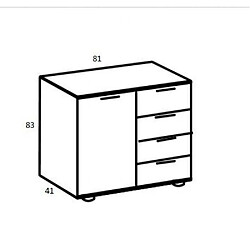 Inside 75 Commode Combinée GIRBO 4 tiroirs 1 porte coloris graphite rechampis imitation chêne artisan