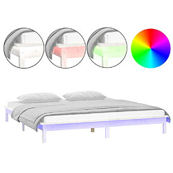 vidaXL Cadre de lit à LED sans matelas blanc 140x190 cm bois massif