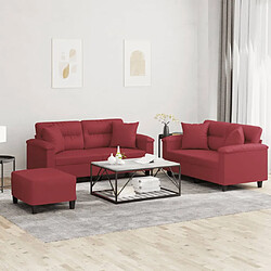 vidaXL Ensemble de canapés 3 pcs et coussins rouge bordeaux similicuir