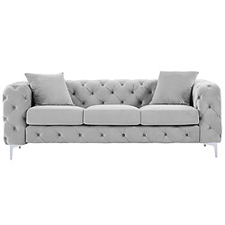 Vente-Unique Canapé 3 places chesterfield en velours gris clair EDWINA