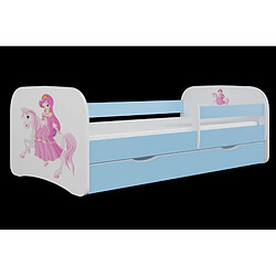 Lit Babydreams bleu princesse à cheval sans tiroir, matelas 140/70