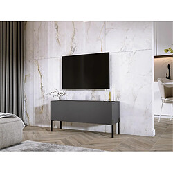 3XELIVING Meuble TV en couleur Noir mat / Noir brillant avec pieds droits en noir, D: l : 100 cm, H : 52 cm, P : 32 cm