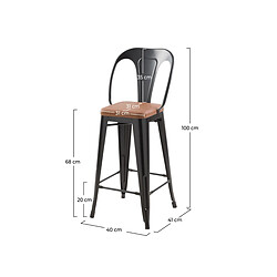 Rendez Vous Deco Chaise de bar mi-hauteur Charly noire et marron 68 cm (lot de 2)