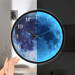 Horloge Murale Lumineuse 12 Pouces Ronde Décorative Horloge De Chambre à Coucher Cadeaux Noir pas cher