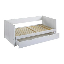 Acheter Vente-Unique Lit gigogne banquette 90 x 190 ou 174 x 190 cm - Avec sommier peigne et tiroir - Pin et MDF - Blanc + matelas - ALFIERO II