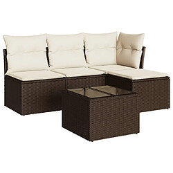 vidaXL Salon de jardin avec coussins 5 pcs marron résine tressée